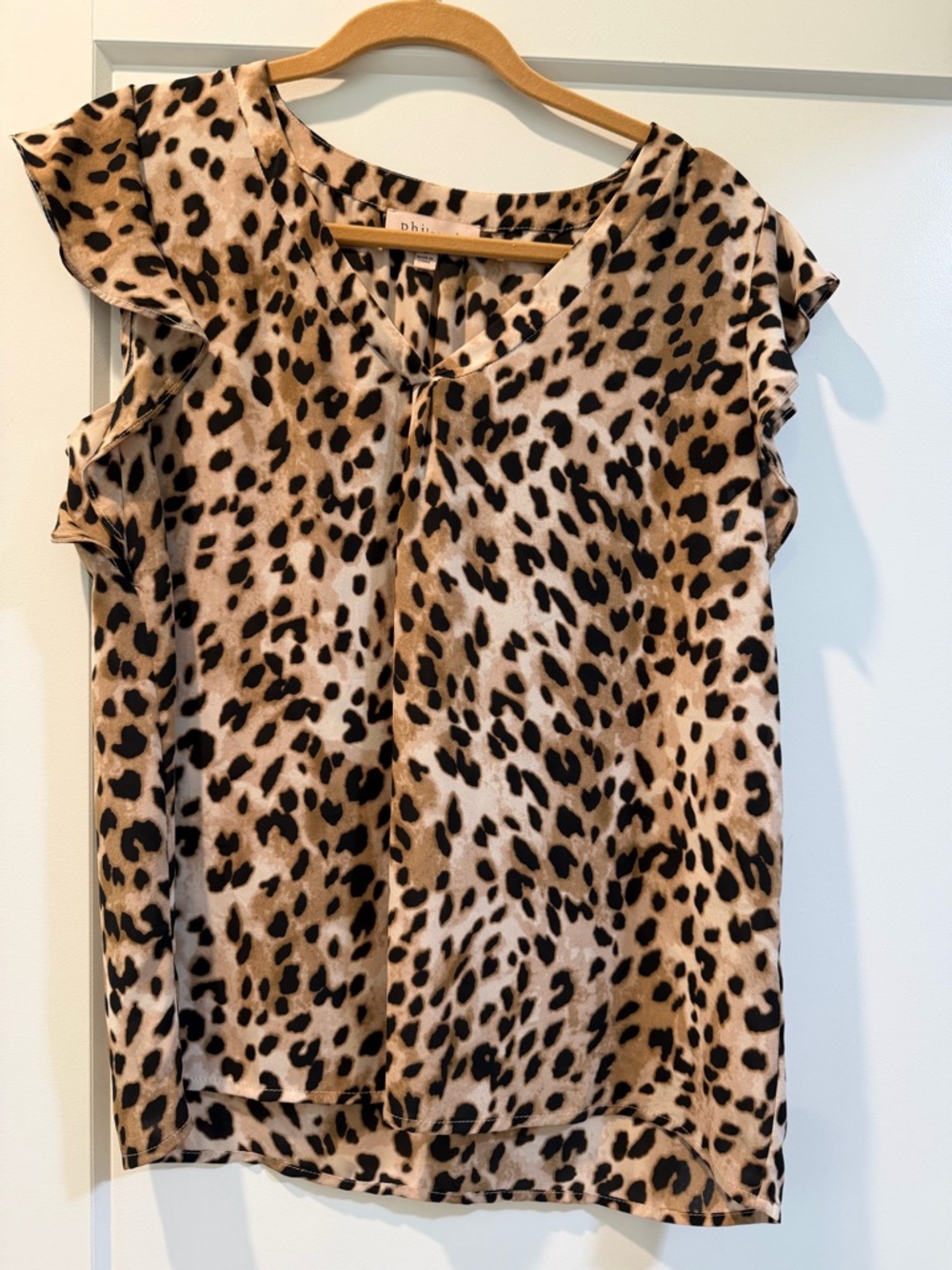 Philosophy Leopard Print Top with Ruffle Sleeve
